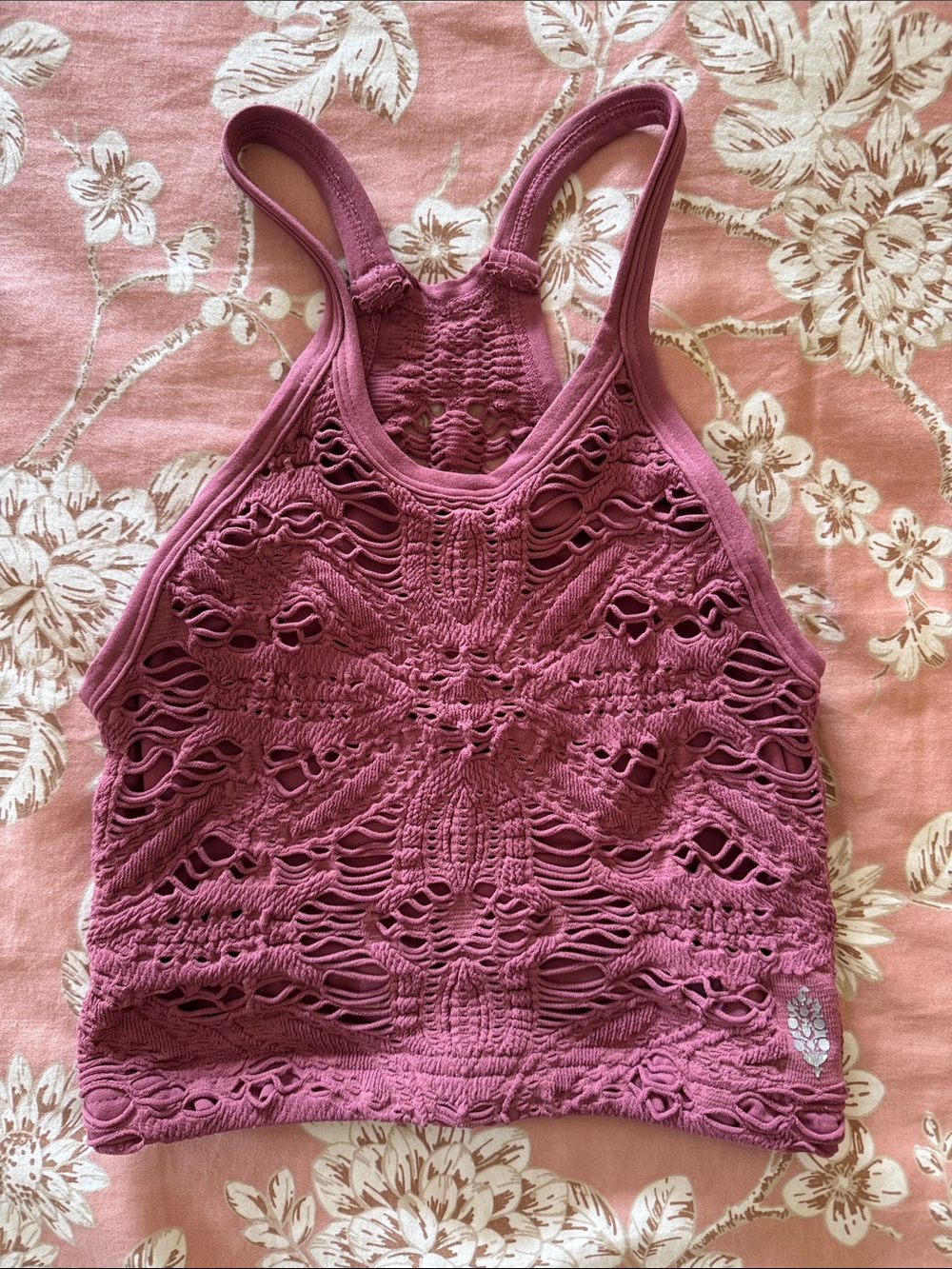 Free People - Cropped Crochet Tank Top - Mauve Pink - size s/m